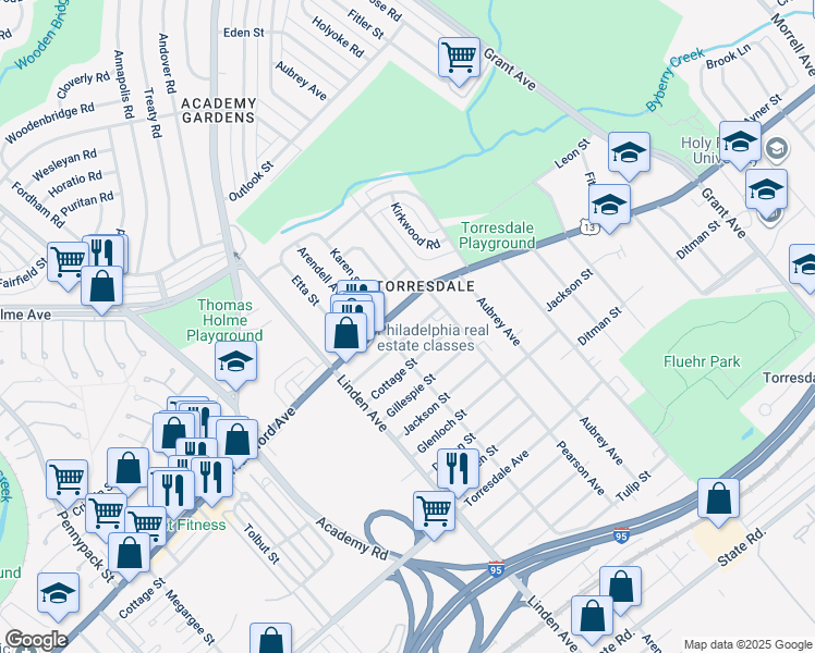 map of restaurants, bars, coffee shops, grocery stores, and more near 9318 Walker Street in Philadelphia