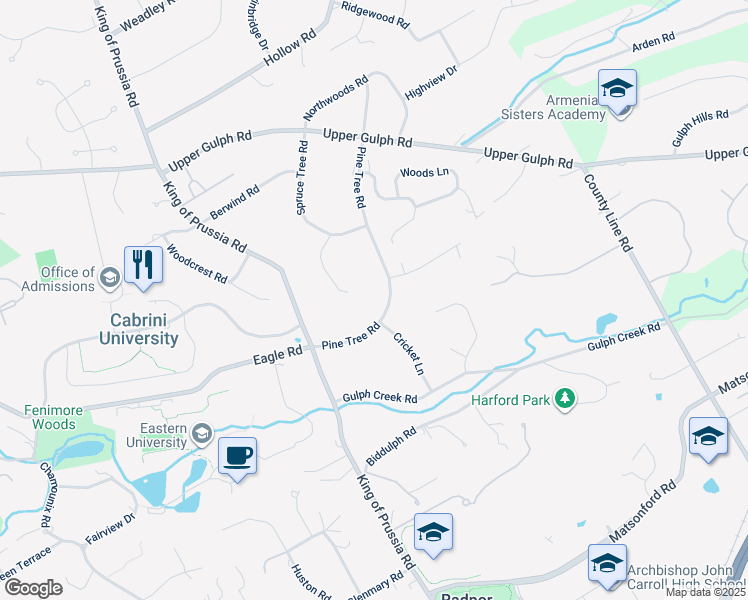 map of restaurants, bars, coffee shops, grocery stores, and more near 119 Pinetree Road in Wayne