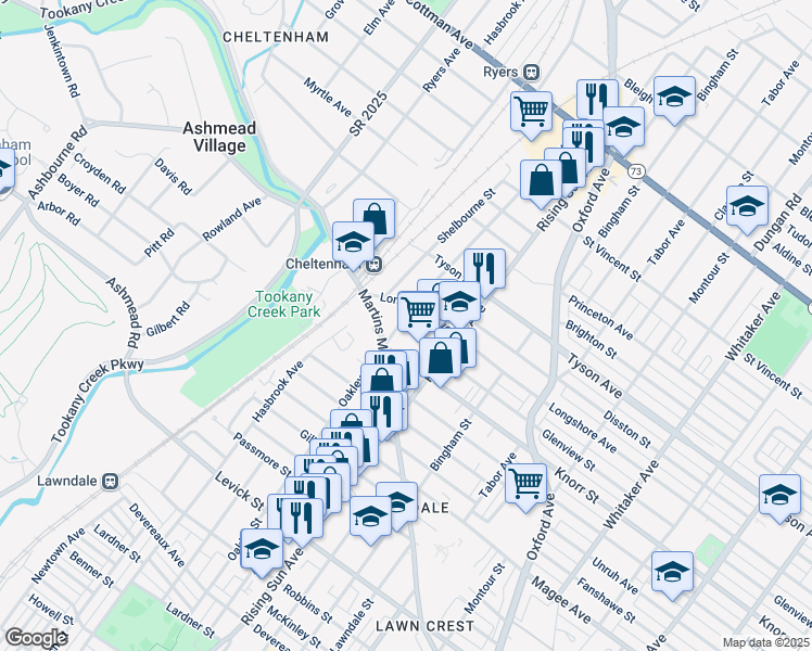 map of restaurants, bars, coffee shops, grocery stores, and more near 6823 Oakley Street in Philadelphia