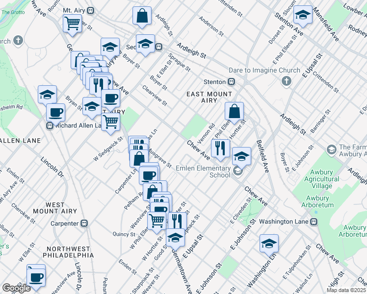 map of restaurants, bars, coffee shops, grocery stores, and more near 270 Slocum Street in Philadelphia