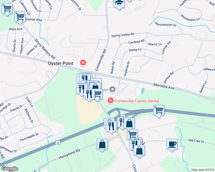 map of restaurants, bars, coffee shops, grocery stores, and more near 472 Estelle Drive in Lancaster