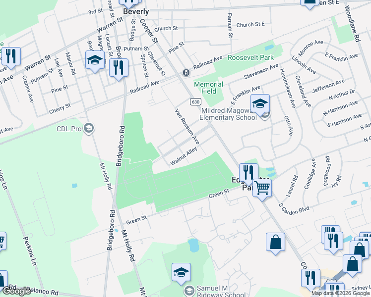 map of restaurants, bars, coffee shops, grocery stores, and more near 1001 Van Rossum Avenue in Beverly
