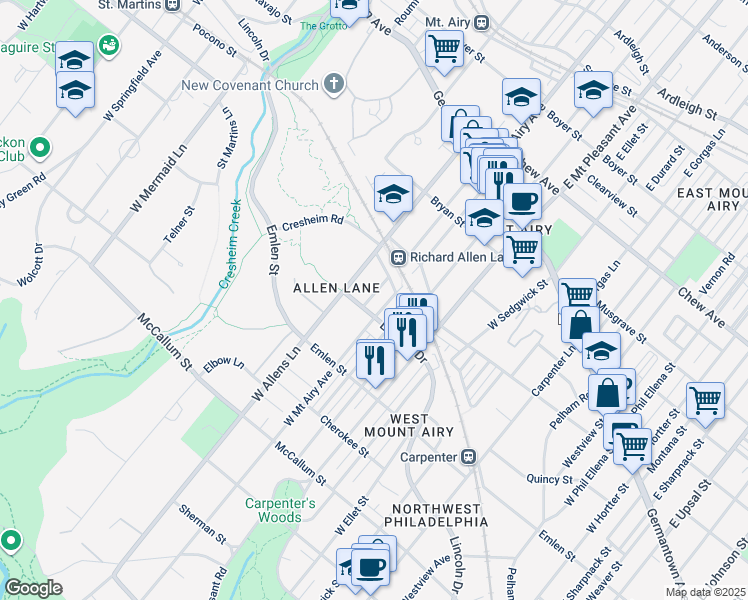 map of restaurants, bars, coffee shops, grocery stores, and more near 224 West Nippon Street in Philadelphia