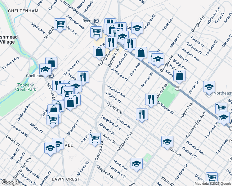 map of restaurants, bars, coffee shops, grocery stores, and more near 630 Princeton Avenue in Philadelphia