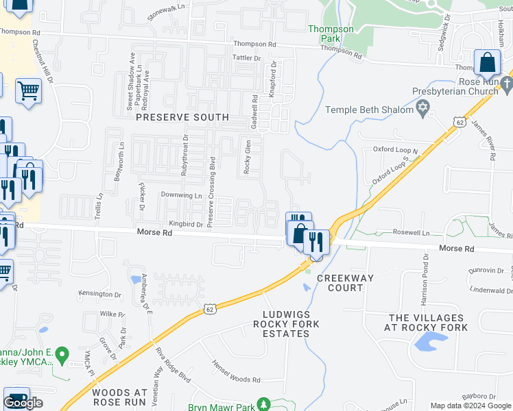 map of restaurants, bars, coffee shops, grocery stores, and more near 3691 Albany Chase Road in Columbus
