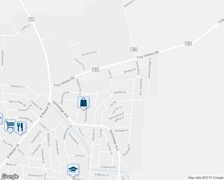 map of restaurants, bars, coffee shops, grocery stores, and more near 1408 Skylark Drive in Troy