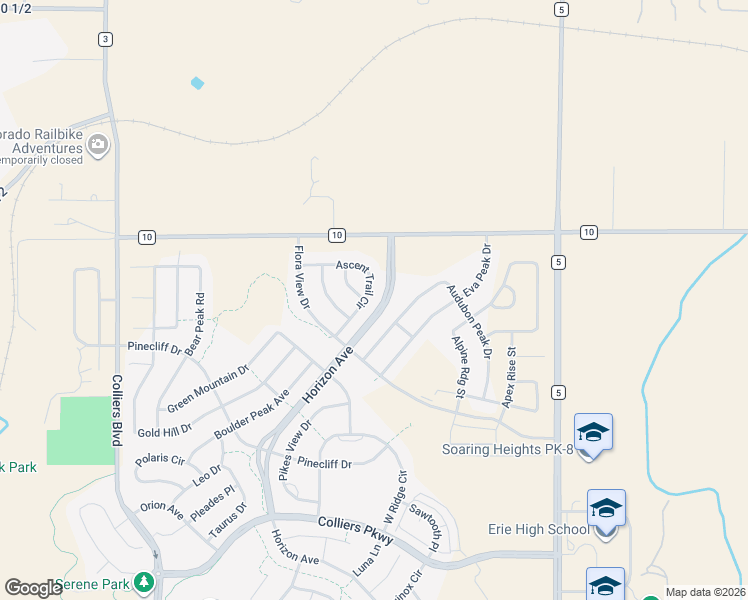 map of restaurants, bars, coffee shops, grocery stores, and more near 812 Audubon Peak Drive in Erie