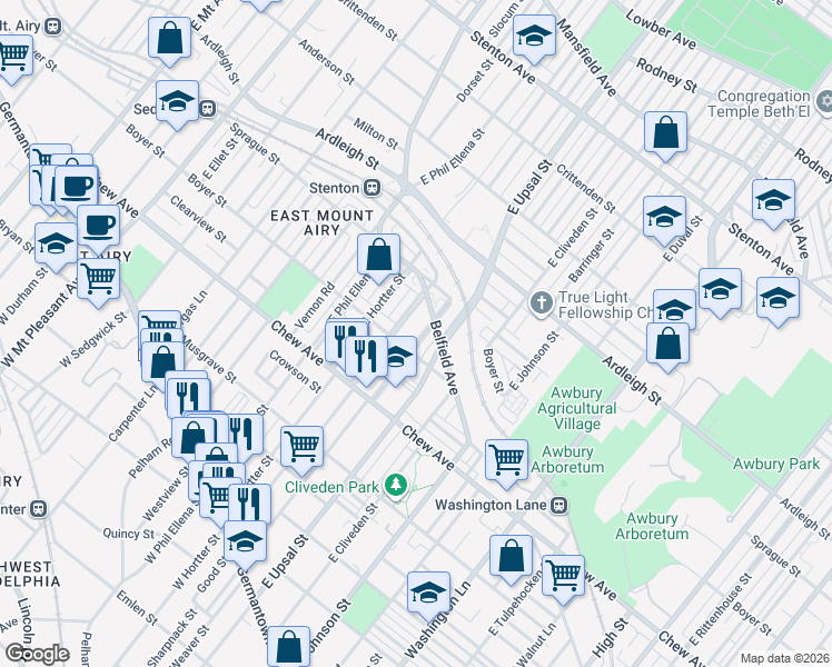 map of restaurants, bars, coffee shops, grocery stores, and more near 421 East Sharpnack Street in Philadelphia