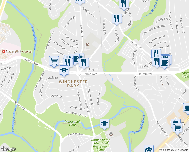 map of restaurants, bars, coffee shops, grocery stores, and more near 3030 Holme Avenue in Philadelphia
