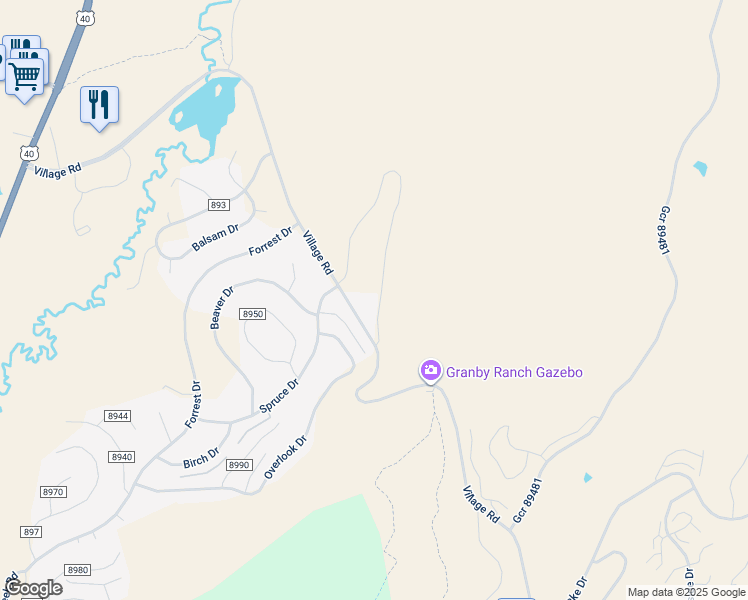 map of restaurants, bars, coffee shops, grocery stores, and more near 35 Arapahoe Circle in Granby