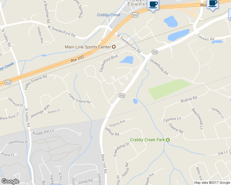 map of restaurants, bars, coffee shops, grocery stores, and more near 87 Highpoint Drive in Berwyn