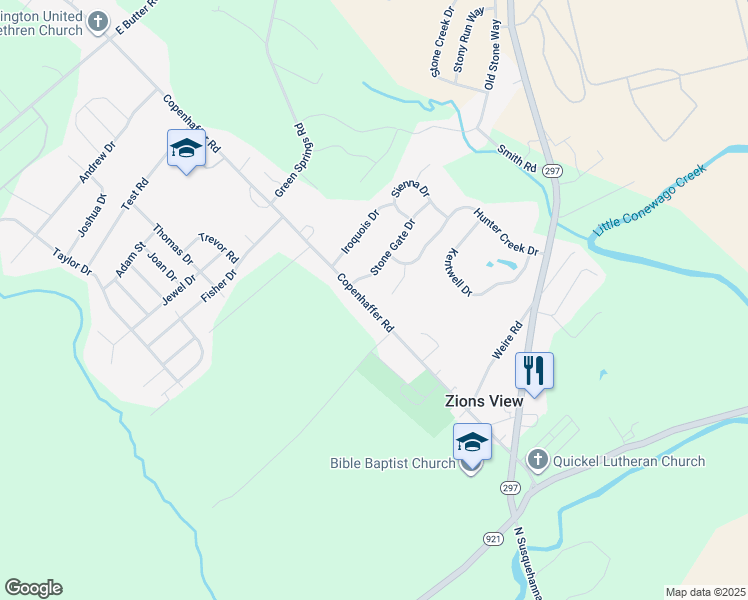 map of restaurants, bars, coffee shops, grocery stores, and more near 295 Copenhaffer Road in York