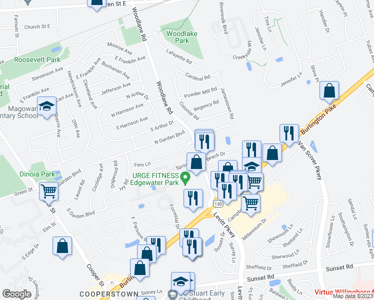 map of restaurants, bars, coffee shops, grocery stores, and more near 6 Danbury Court in Beverly