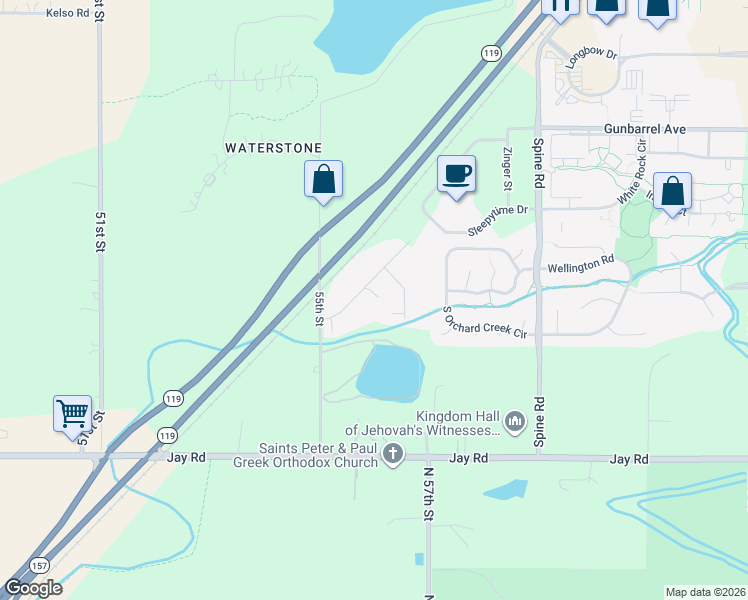 map of restaurants, bars, coffee shops, grocery stores, and more near 5566 Pioneer Road in Boulder