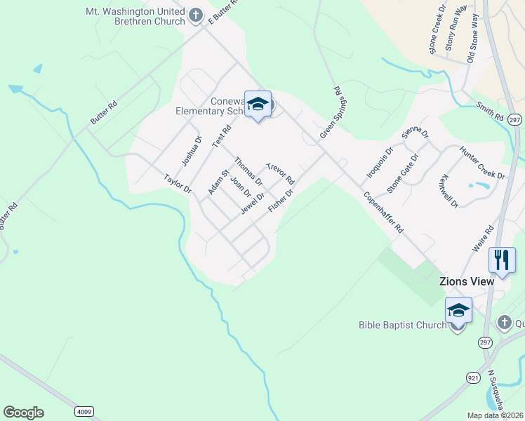 map of restaurants, bars, coffee shops, grocery stores, and more near 250 Fisher Drive in York