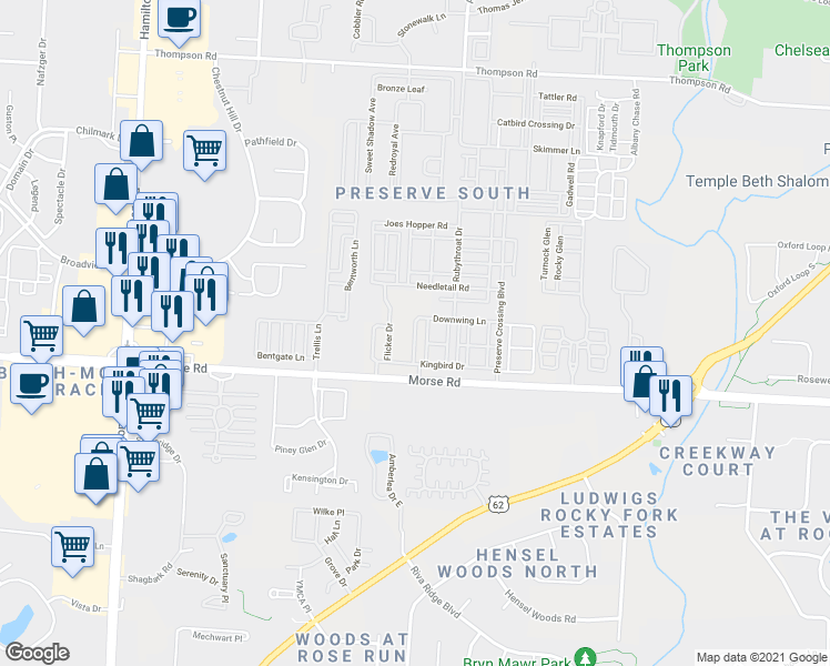 map of restaurants, bars, coffee shops, grocery stores, and more near 3685 Fish Hawk Landing in Columbus