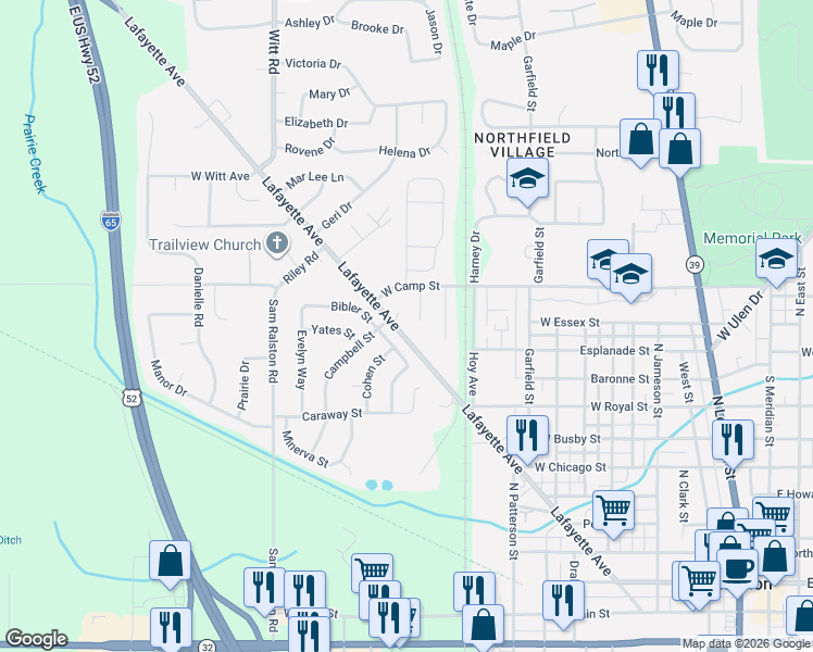 map of restaurants, bars, coffee shops, grocery stores, and more near 1009 Lafayette Avenue in Lebanon