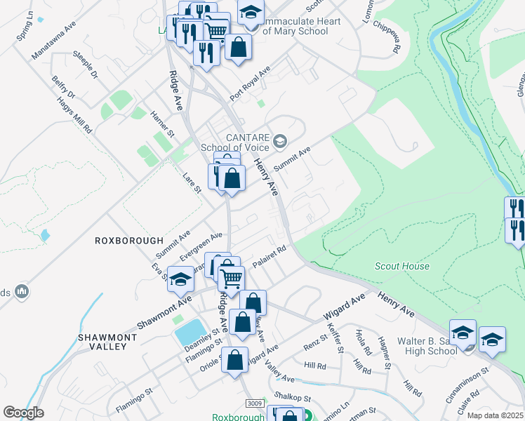 map of restaurants, bars, coffee shops, grocery stores, and more near 7949 Ridge Avenue in Philadelphia