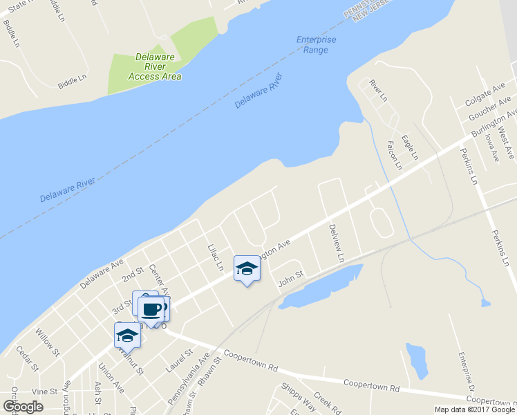 map of restaurants, bars, coffee shops, grocery stores, and more near 206 Fenimore Lane in Delanco