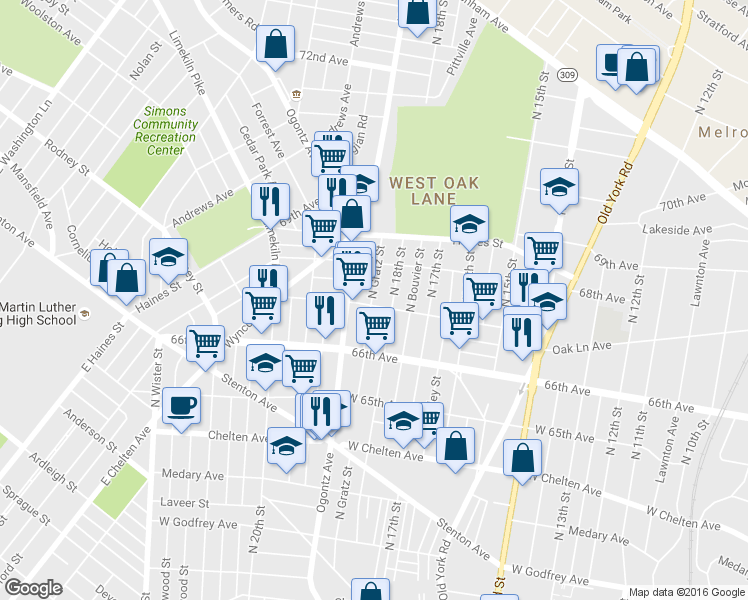 map of restaurants, bars, coffee shops, grocery stores, and more near 1819 67th Avenue in Philadelphia
