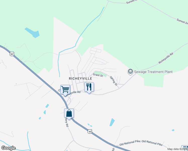 map of restaurants, bars, coffee shops, grocery stores, and more near 232 Grant Street in Centerville