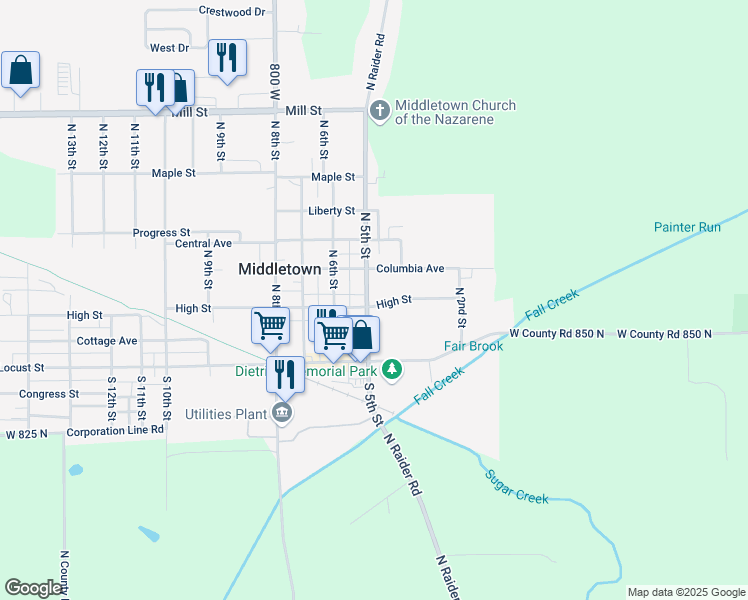 map of restaurants, bars, coffee shops, grocery stores, and more near 487-499 High Street in Middletown