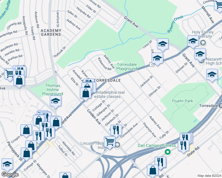 map of restaurants, bars, coffee shops, grocery stores, and more near 4400 Pearson Avenue in Philadelphia