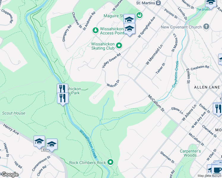 map of restaurants, bars, coffee shops, grocery stores, and more near 740 Wolcott Drive in Philadelphia
