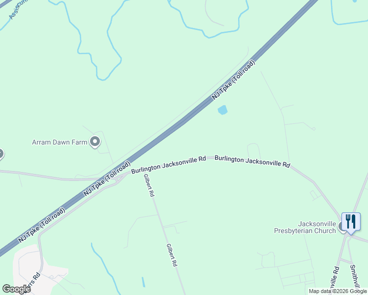 map of restaurants, bars, coffee shops, grocery stores, and more near 1693 Burlington Jacksonville Road in Bordentown