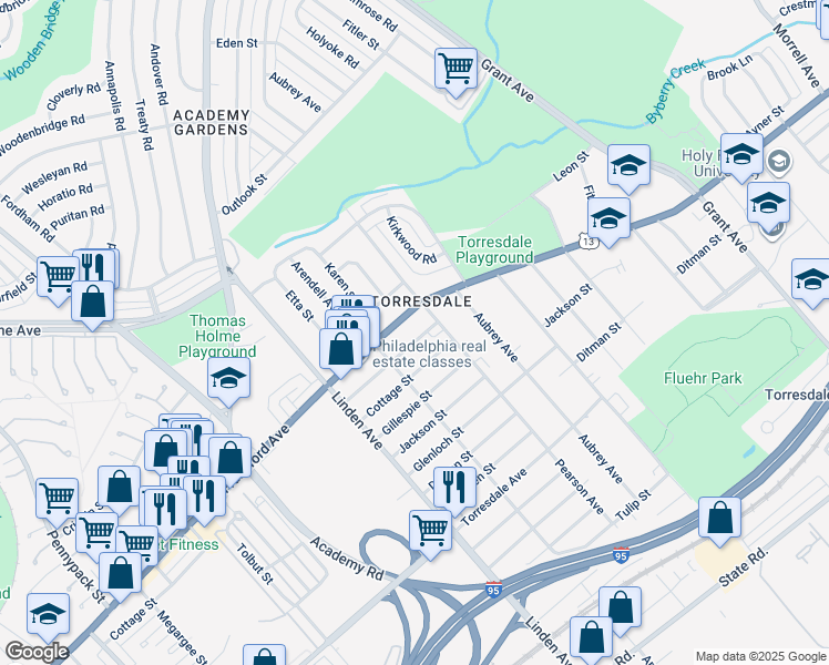 map of restaurants, bars, coffee shops, grocery stores, and more near 9330 Walker Street in Philadelphia