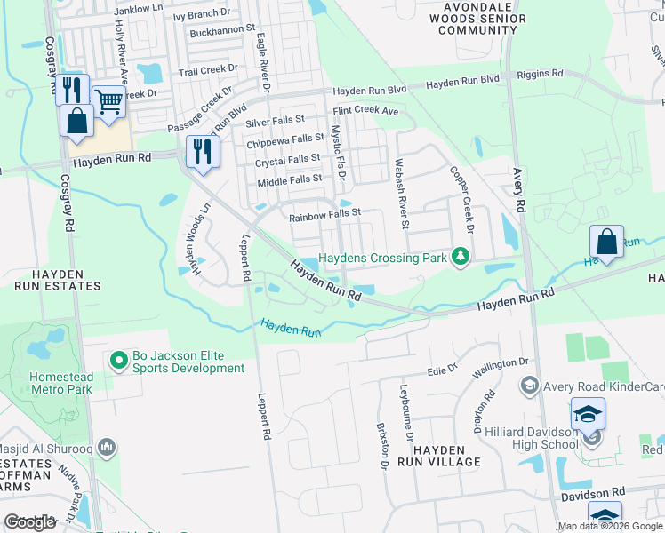 map of restaurants, bars, coffee shops, grocery stores, and more near 5538 Firehole Falls Street in Dublin
