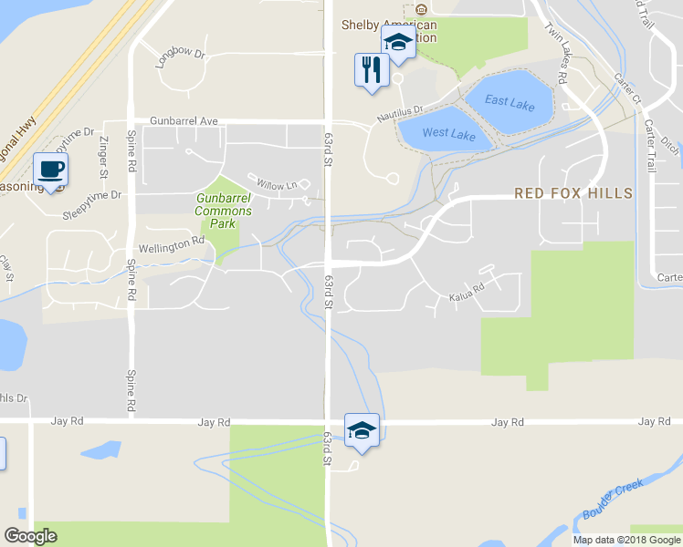 map of restaurants, bars, coffee shops, grocery stores, and more near 4513 Driftwood Place in Boulder