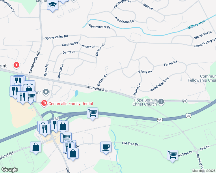 map of restaurants, bars, coffee shops, grocery stores, and more near 2739 Marietta Avenue in Lancaster