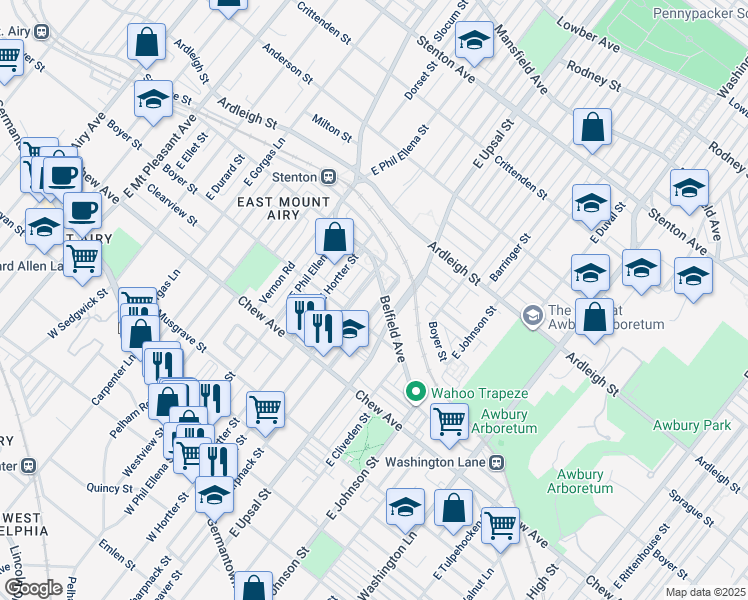 map of restaurants, bars, coffee shops, grocery stores, and more near 437 East Sharpnack Street in Philadelphia