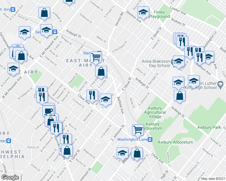 map of restaurants, bars, coffee shops, grocery stores, and more near 437 East Sharpnack Street in Philadelphia
