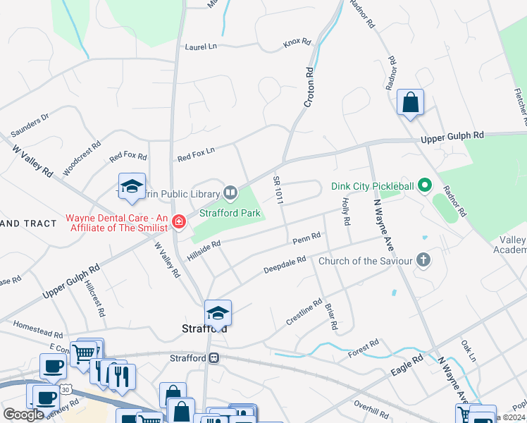 map of restaurants, bars, coffee shops, grocery stores, and more near 570 Brinton Road in Wayne