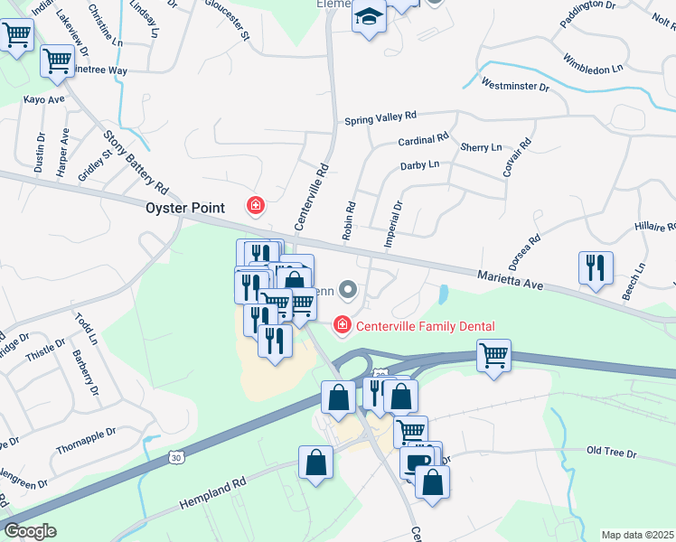 map of restaurants, bars, coffee shops, grocery stores, and more near 472 Estelle Drive in Lancaster