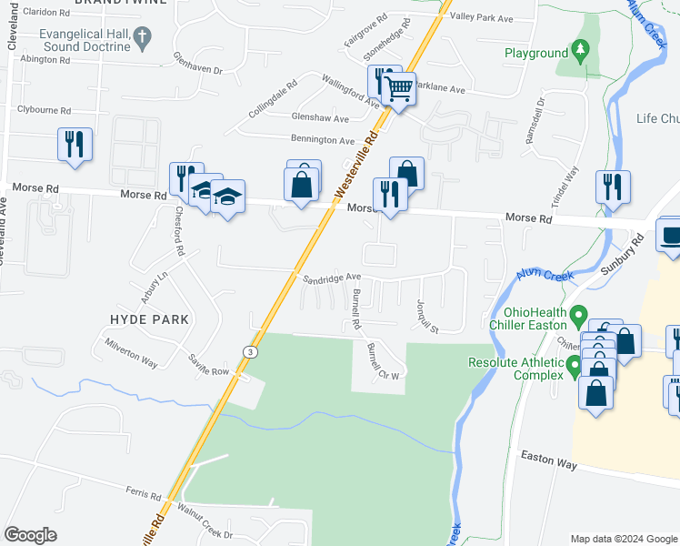 map of restaurants, bars, coffee shops, grocery stores, and more near 4198-4114,4199-4101 Skyview Drive in Columbus