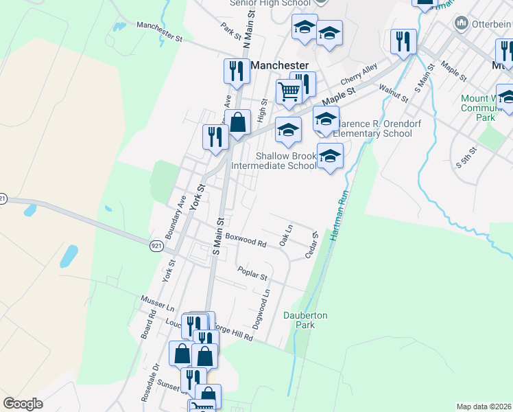 map of restaurants, bars, coffee shops, grocery stores, and more near 49 Cedar Street in Manchester