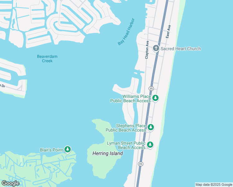 map of restaurants, bars, coffee shops, grocery stores, and more near 219 Channel Lane in Mantoloking