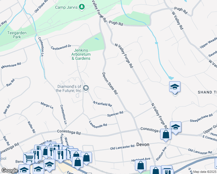 map of restaurants, bars, coffee shops, grocery stores, and more near 514 Devon State Road in Devon