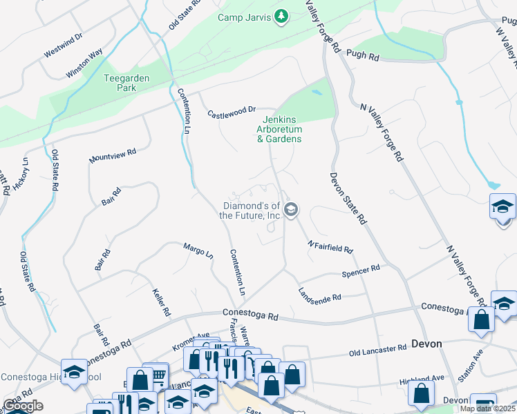 map of restaurants, bars, coffee shops, grocery stores, and more near Dezac in Devon