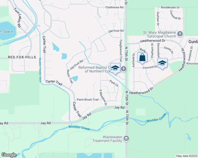 map of restaurants, bars, coffee shops, grocery stores, and more near 4469 South Meadow Drive in Boulder