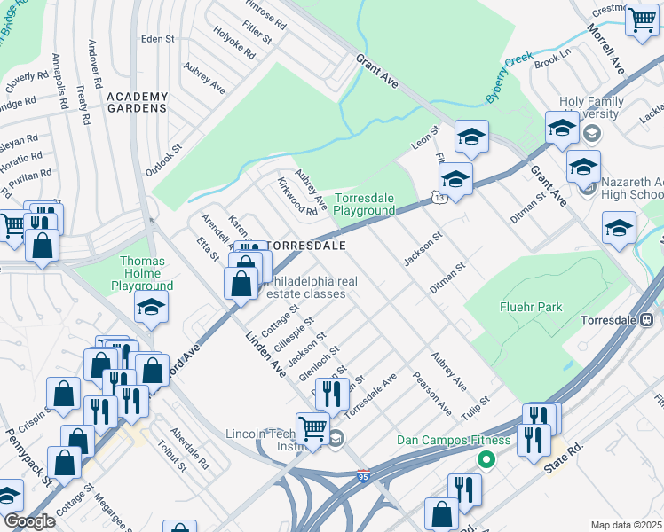 map of restaurants, bars, coffee shops, grocery stores, and more near 4400 Pearson Avenue in Philadelphia