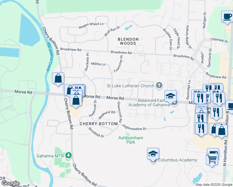 map of restaurants, bars, coffee shops, grocery stores, and more near in Columbus