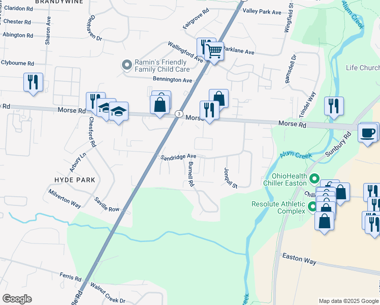 map of restaurants, bars, coffee shops, grocery stores, and more near 4198-4114,4199-4101 Skyview Drive in Columbus
