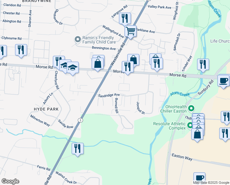 map of restaurants, bars, coffee shops, grocery stores, and more near 4198-4114,4199-4101 Skyview Drive in Columbus