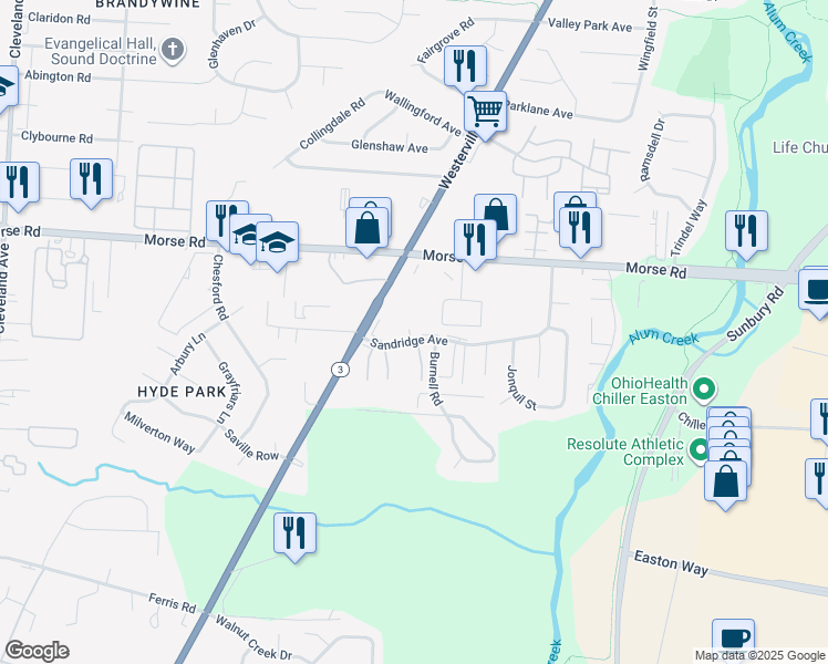 map of restaurants, bars, coffee shops, grocery stores, and more near 4198-4114,4199-4101 Skyview Drive in Columbus