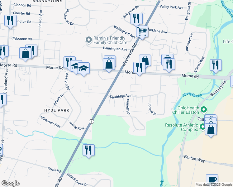map of restaurants, bars, coffee shops, grocery stores, and more near 4188 Beechwold Drive in Columbus