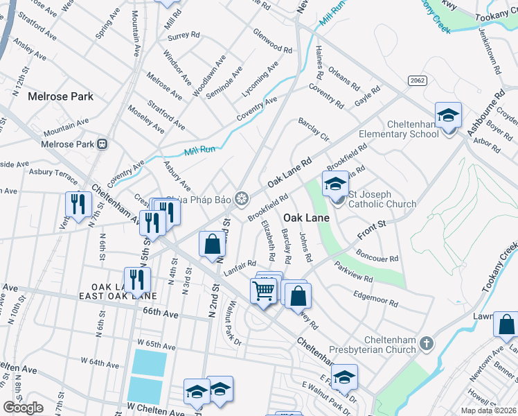 map of restaurants, bars, coffee shops, grocery stores, and more near 7507 Brookfield Road in Melrose Park
